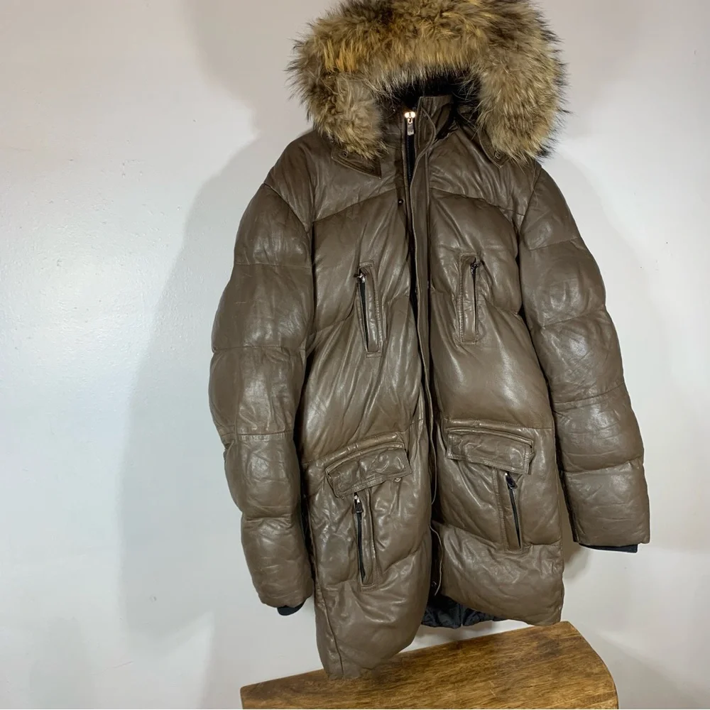 Bod and christenson unisex winter parka leather jacket - Picture 2 of 13